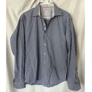 Men's Bugatchi Uomo Shaped Fit Button Down Long Sleeve Shirt Blue grid Medium